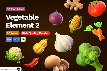 3D Vegetable Element Icon Vol 2