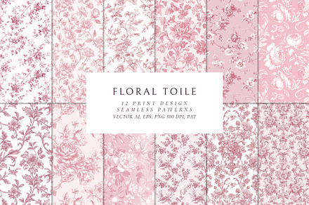 Pink Toile Print Design Patterns